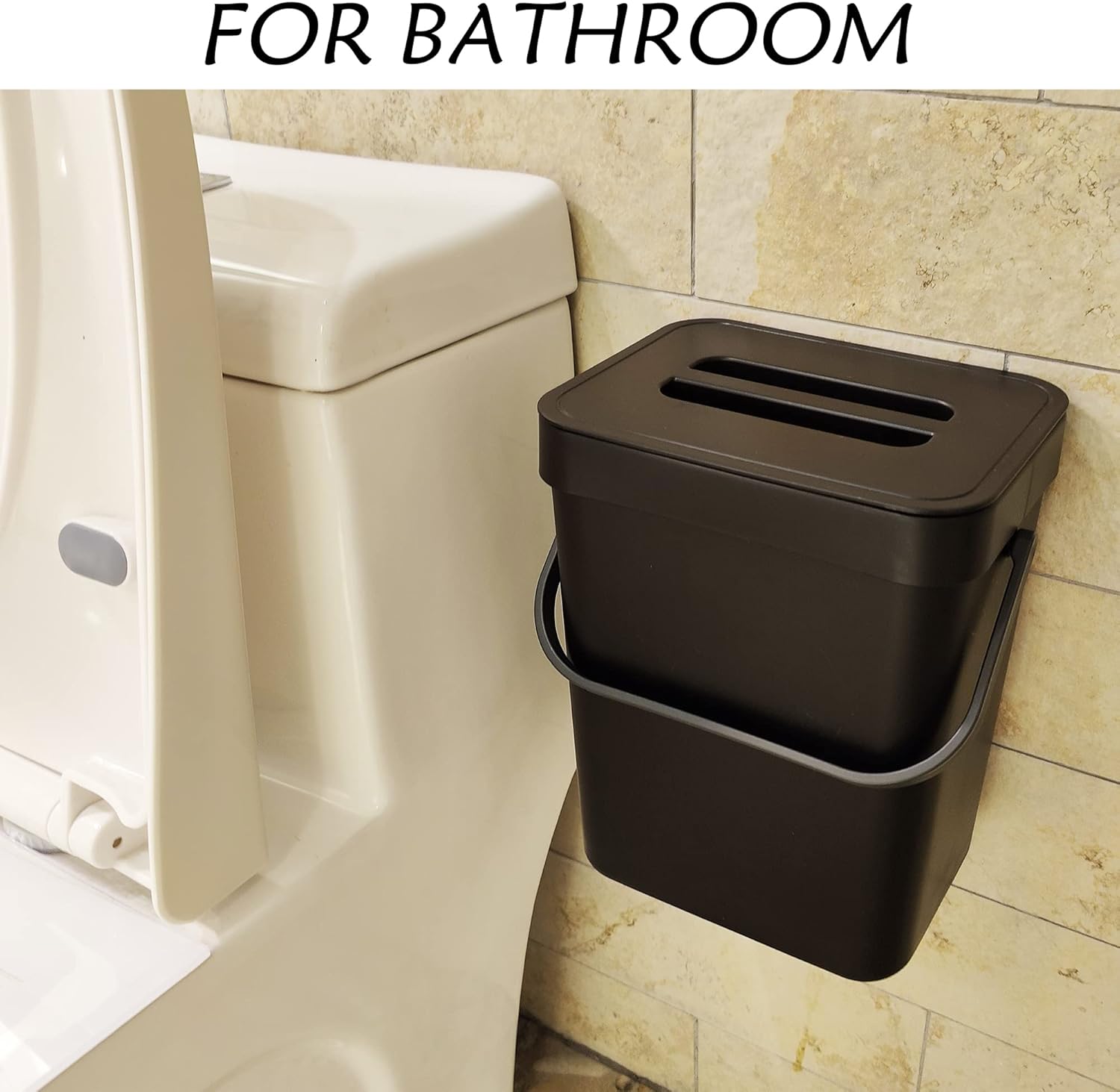 stonespace Kitchen Compost Bin for Countertop, Hanging Small Trash Can with Lid Under Sink for Kitchen Bathroom, Mountable Compost Bucket, Black-VerdiqueGarden