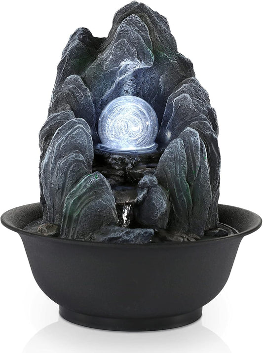 WICHEMI Water Fountains Indoor Waterfall Fountain Tabletop Fountain with LED Rolling Ball Stacked Rocks Indoor Water Feature Zen Meditation for Home and Office Indoor Spaces Decor (Style 19)-VerdiqueGarden