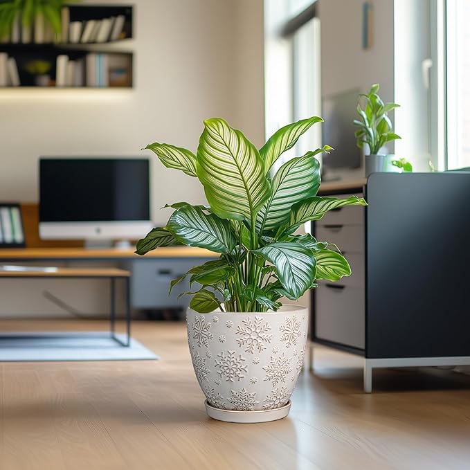 10 Inch Ceramic Planter Pot Large Plant Pot for Indoor Plants Outdoor Round Flower Pot with Drainage Hole and Saucer for Home Garden Decor White-VerdiqueGarden