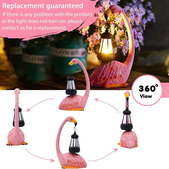 Garden Flamingo Statue with Solar Lantern - Outdoor Statue Yard Art for Patio Lawn Balcony, Unique Flamingo Gifts for Mom Women Grandma-VerdiqueGarden