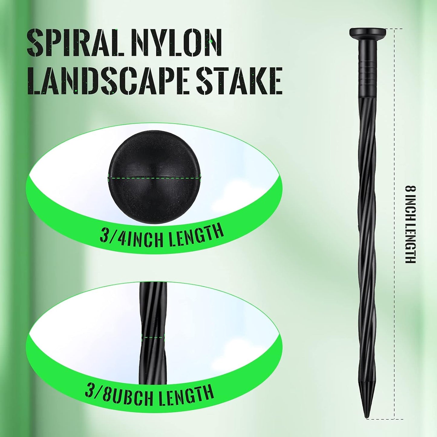 Jetec 150 Pcs Landscape Spikes Bulk Plastic Edging Nails Garden Spiral Landscape Edging Anchoring Spike for Paver, Weed Barriers, Turf, House Construction Ground Lawn (Black,8 Inch)-VerdiqueGarden