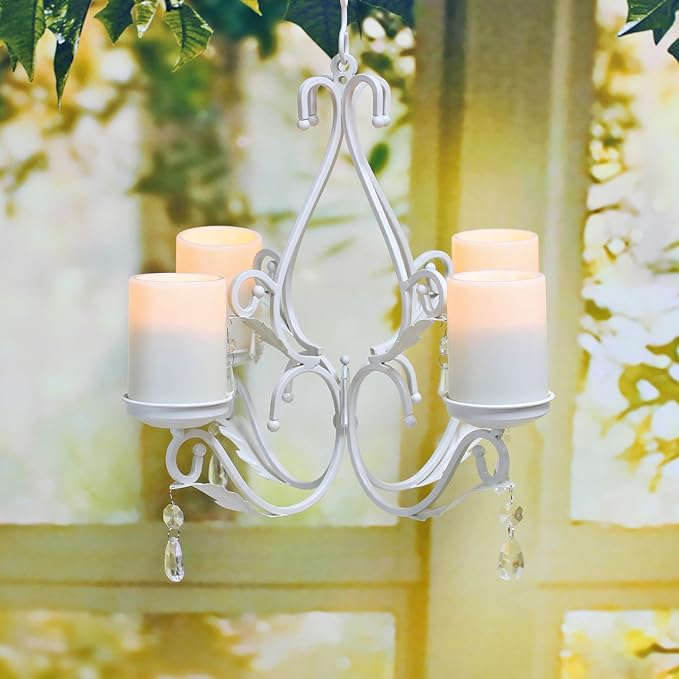 3 in 1 Lighting Chandelier, Metal Wall Sconce Set of 2, Table Centerpiece for Indoor or Outdoor, Chain and Candles Included, White-VerdiqueGarden