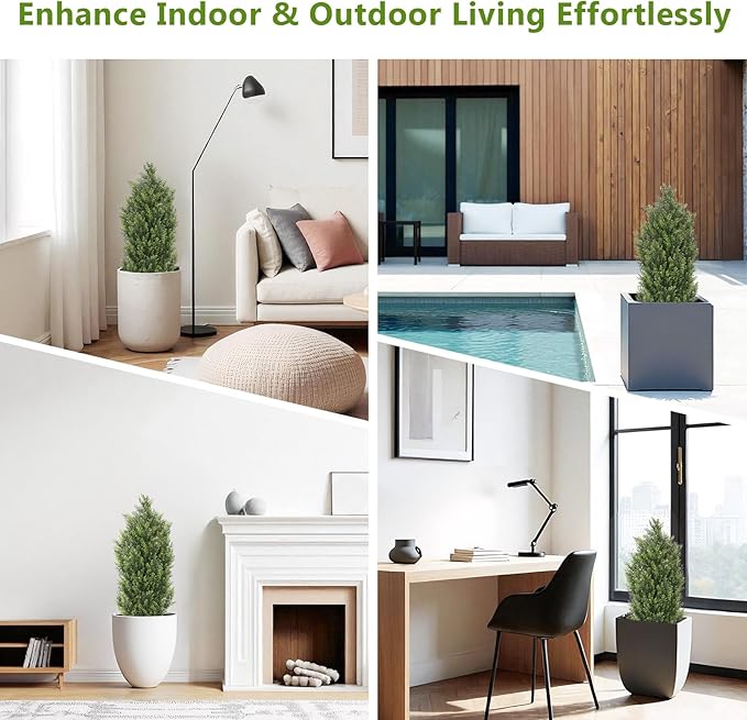 THE BLOOM TIMES 3ft Topiary Trees Artificial Outdoor 2 Pack – UV Resistant Faux Cedar Pine Cypress Bushes and Shrubs, Fake Potted Plants for Front Porch Outside Planter Patio Decor, Set of 2 (3 Foot)-VerdiqueGarden