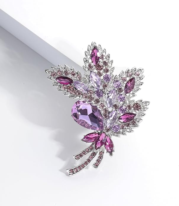 YOQUCOL Big Large Brooch Pin Austrian Crystal Leaf Shape Bouquet Rhinestone Scarf Decoration Wreath Cloth Brooches Pins For Women Girls