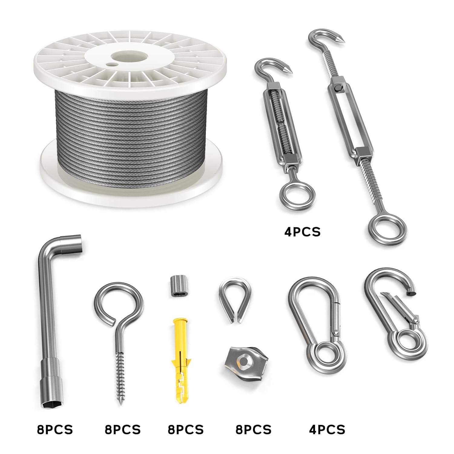 1/8" Wire Rope Kit, 100FT Steel Wire Cable, Vinyl Coated Stainless Steel Cable with Turnbuckles for Outdoor, Garden, Kitchen and Craft Projects-VerdiqueGarden