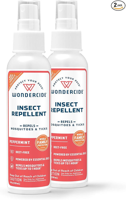 Wondercide - Mosquito, Tick, and Insect Repellent with Natural Essential Oils - DEET-Free Bug Spray and Killer - Safe for Family - Peppermint 2-Pack of 4 oz Bottle-VerdiqueGarden