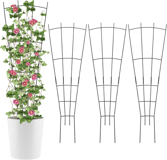 4 Pack 32'' Plant Trellis Indoor - Metal Trellis for Climbing Plants Indoor, Garden Trellis for Climbing Plants Outdoor Houseplants Flowers Vine Ivy, Fan Shape, Black-VerdiqueGarden