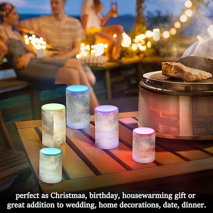 Flickering Flameless Candles, Brown White Marble LED Candles with Remote Timer, Set of 2 Battery Operated Candle for Valentine Wedding Birthday-VerdiqueGarden