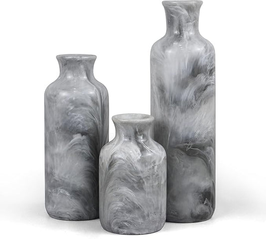 Resin 3 Piece Vase Set, Farmhouse Decor, Home Decorative Vase, Vases for Your Kitchen, Bedroom, Office, Living Room, Bathroom, & Shelf Centerpiece Table Decorations, Grey-VerdiqueGarden