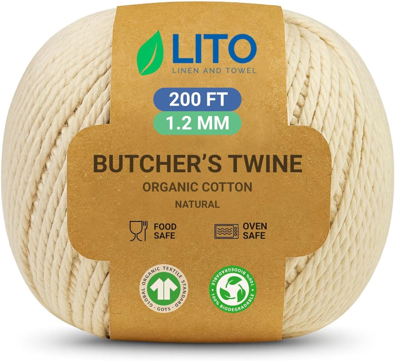 Organic Butcher’s Twine for Cooking & Trussing – 1.2mm Heavy-Duty Natural Cotton Kitchen Twine 200 Feet – Food-Safe, Oven-Safe String for Meat, Turkey, Baking, & Crafts-VerdiqueGarden