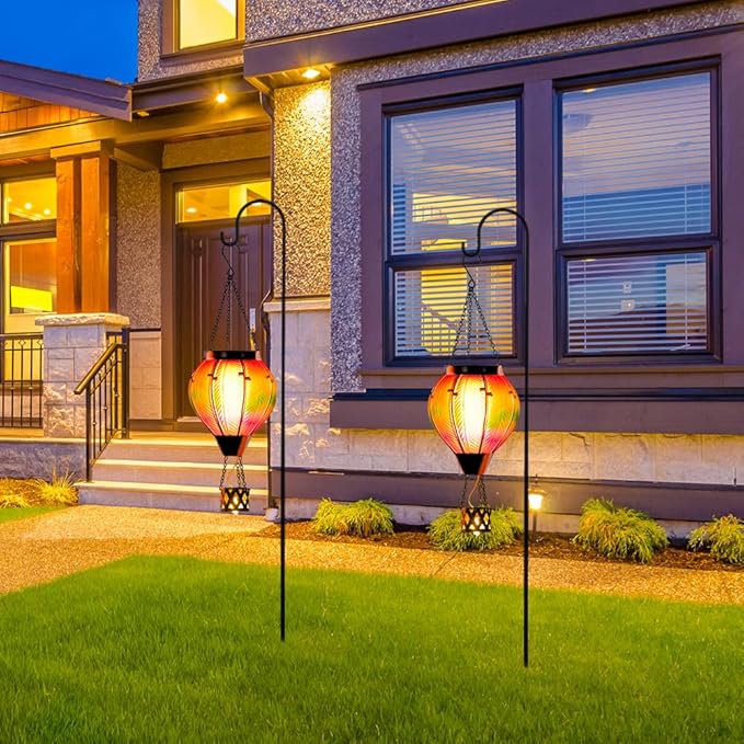 Starsoul 2PCS Hot Air Balloon Solar Lantern Colorful Solar Hot Air Balloon Lantern with Flame Light Waterproof Hanging Outdoor Lantern with Candle Holder for Patio Garden Yard Farmhouse Decor-VerdiqueGarden