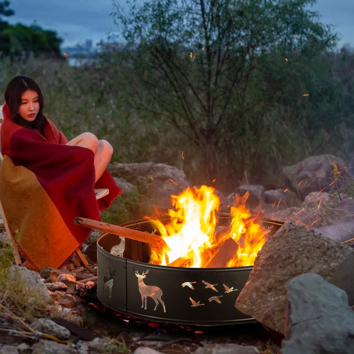 Fire Ring,Firepit Ring for Camping, Wood Burning Fire Pit for Outside,Yard,Garden,Outdoor Fireplace-VerdiqueGarden