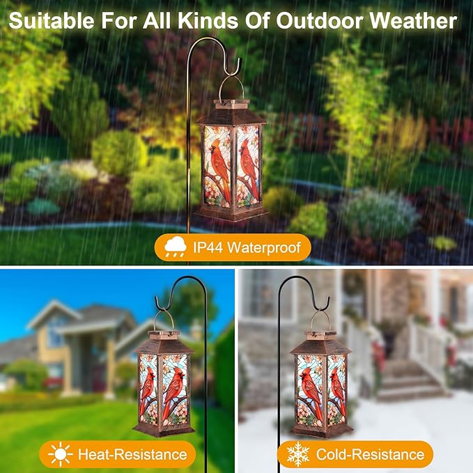 Solar Lantern Outdoor Waterproof Cardinal Garden Decor Birthday Gifts for Women Mom and Grandma Solar LED Plastic Decorative Hanging Light for Yard(Cardinal)-VerdiqueGarden