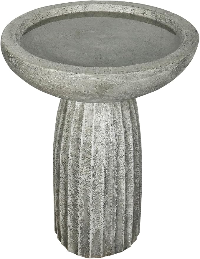 SunJet Modern Bird Bath, 24.4inches Height Fibre-Reinforced Concrete Birdbath with Textured Pedestal for Outdoor Garden, Yard, Lawn Decor-VerdiqueGarden
