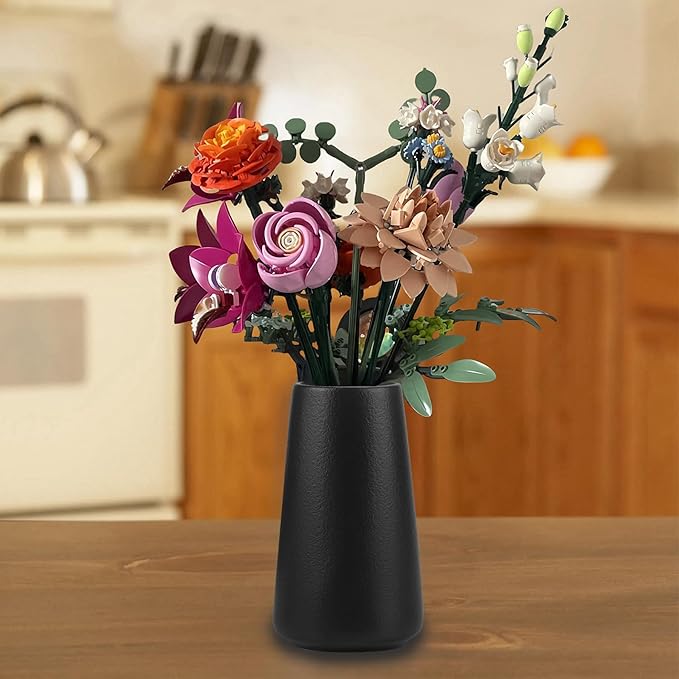 Simple Vase for Flowers Plants, Matte Vases for Modern Table Shelf Home Decor Wedding Boho Decor, 6" H Frosted Elegant Ceramic Vase for Pampas Grass Fluffy Stem Bouquet Lavender Flowers (Black, 4)-VerdiqueGarden