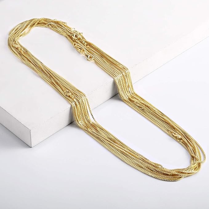 ALEXCRAFT Wholesale 6PCS 14K Gold Plated Brass Box Chain Necklace Bulk for Jewelry Making (18 inch)
