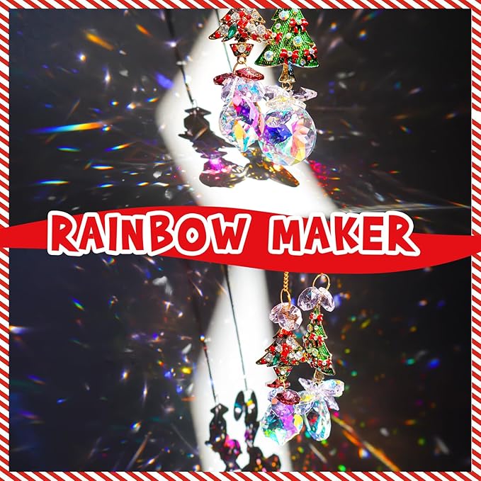 2PCS Rhinestones Christmas Tree Ornaments Suncatcher Prisms Hang for Tree Window Christmas Eve Party-VerdiqueGarden