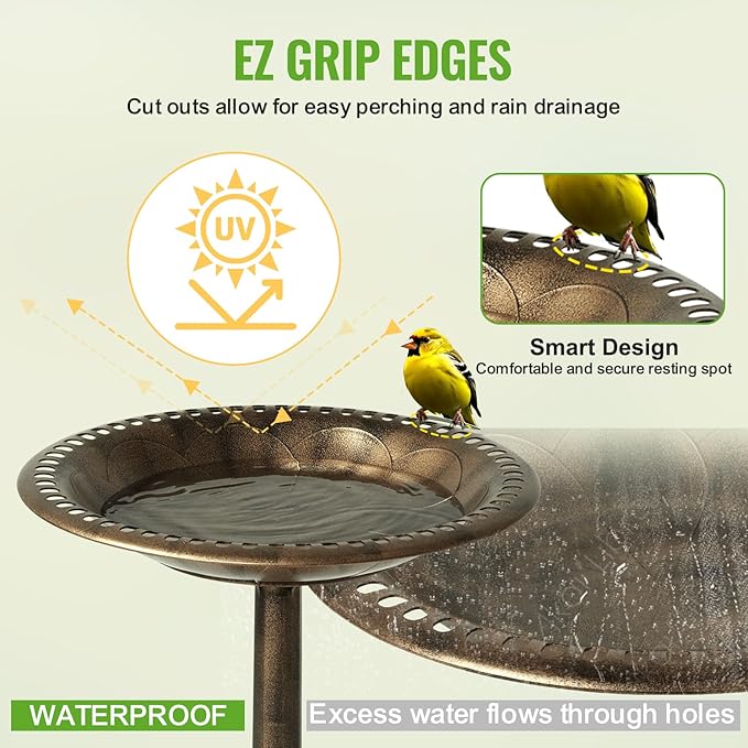 Backyard Expressions Outdoor Garden Bird Bath - Bronze - Weather Resistant Polyresin - 27 Inch-VerdiqueGarden