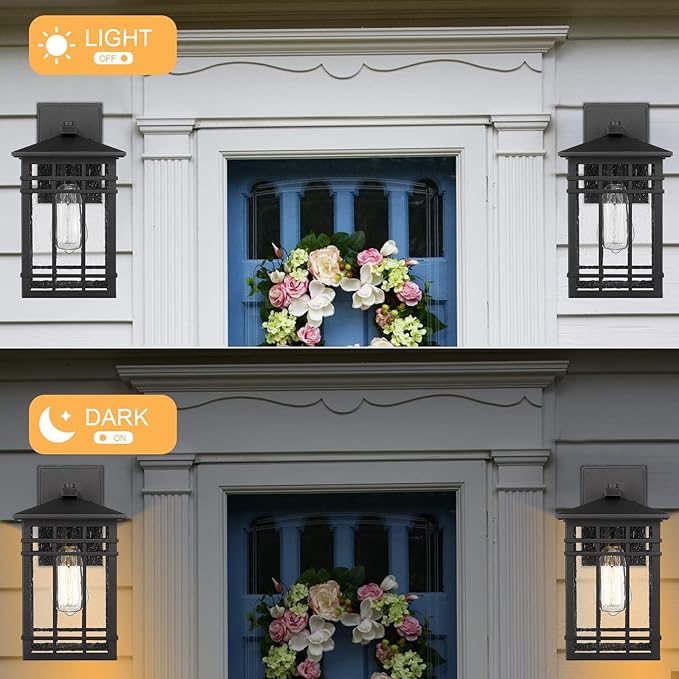 Outdoor Wall Lantern, Exterior Light Fixture, Waterproof Outdoor Wall Lighting Fixture Outside with Seeded Glass for Porch, Garage, Patio, Hallway, Entryway, 2 Pack-VerdiqueGarden