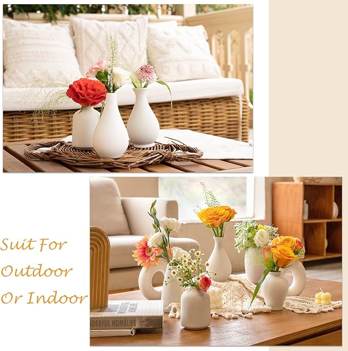 Ceramic Bud Vase Set of 8, Small Vase for Flowers, White Mini Bud Vase in Bulk for Centerpieces, Rustic White Ceramic Vase Set for Flowers, Room Décor, Wedding Party-VerdiqueGarden