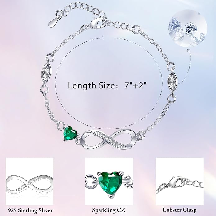 Bracelets for Women Sterling Silver Infinity Heart Bracelet Charms Bracelet Trendy Dainty Gift for Ladies Womens Wife Bride Sister Friend Anniversary Birthday Mothers Day Valentines Gifts for Her