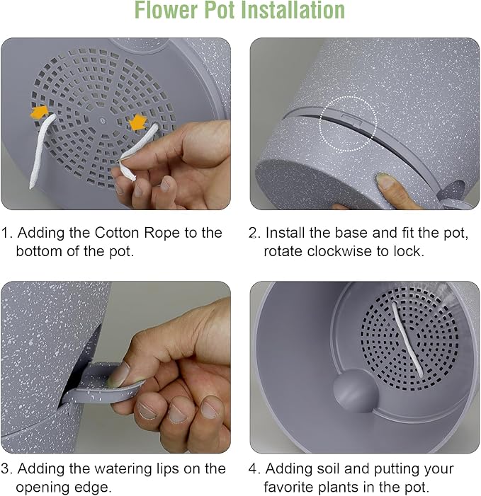 12 inch Large Self Watering Pots for Indoor Outdoor Plants, Plant Pots with Mesh Drainage Holes for Garden House Plants, Plastic Planters with Reservoir for Flower, Speckled Grey-VerdiqueGarden