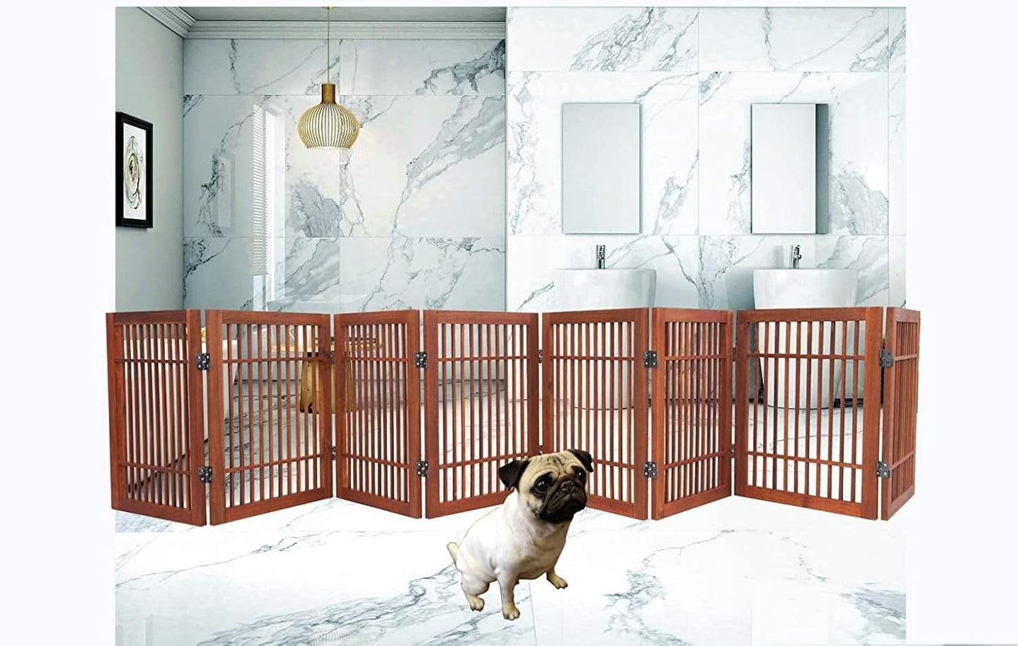 Urnporium Freestanding Pet Gate Folding Wooden Fence for Indoor & Outdoor Use, Durable Acacia Hardwood (Brown Pet Gate, 8 Panel 24" Tall)-VerdiqueGarden