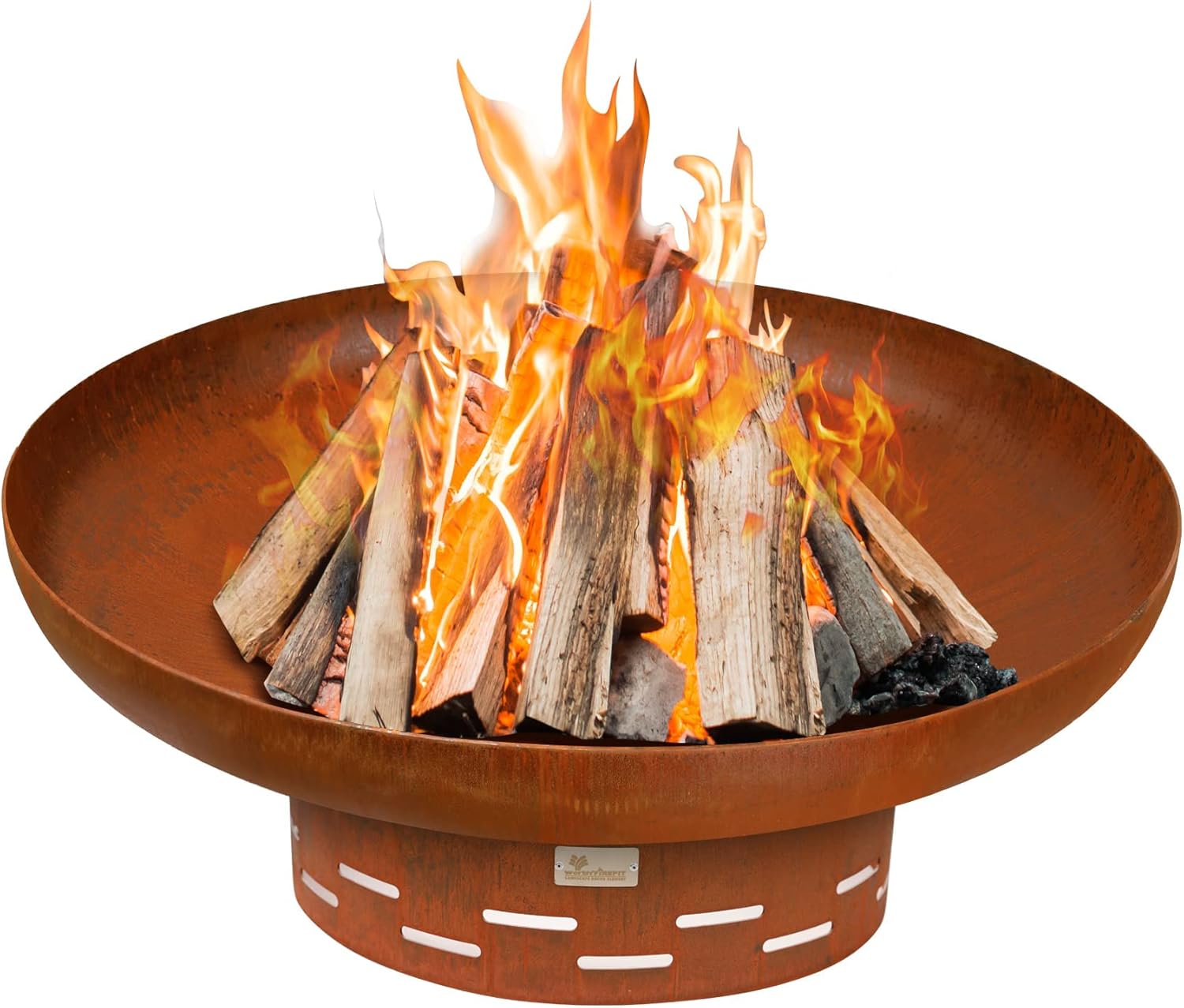 KOL 35" Dia. Heavy-Duty Fire Pit - Pre-Rusted Corten Steel Round Firepit Large Fire Bowl with Stand - Weathering Steel Wood Burning Fireplaces for Outside Backyard Deck Party Bonfire-VerdiqueGarden