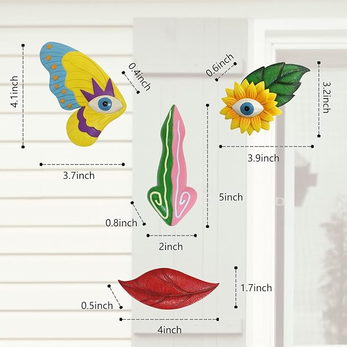 Tree Faces Decor Outdoor,Funny Tree Faces Sculpture,Colorful Fence Decorations Outdoor,Suitable for Yard and Garden Art Decor(Colorful Leaves&Colorful Butterfly)-VerdiqueGarden