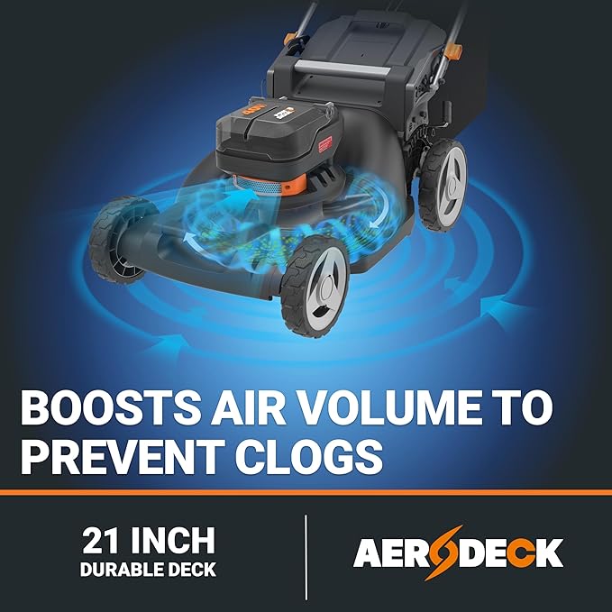 WORX Nitro 40V 21" Cordless Lawn Mower w/Aerodeck & Intellicut, Brushless Electric Mower Up to 1/2 Acre, Push Lawn Mower w/ 7-Position Height Adjustment WG752 – Batteries & Charger Included-VerdiqueGarden