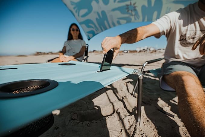 Neso Portable Beach Table with Cup Holders, Cell Phone Pockets, Lightweight for Picnics and Parks (Seafoam)-VerdiqueGarden
