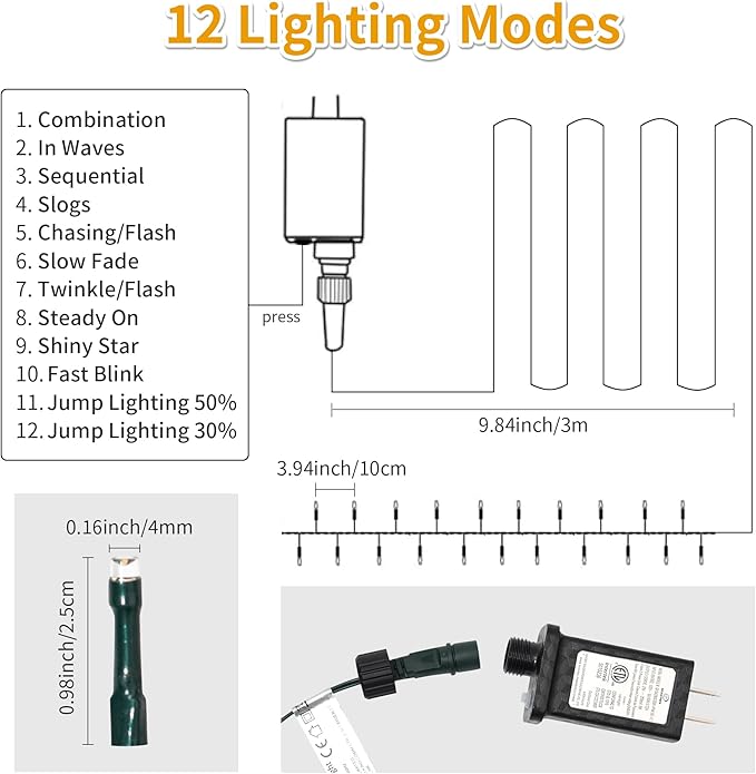 Christmas Light 1000 LEDs 336ft Green Cable Wire Fairy String Tree Twinkle Lights IP44 Waterproof 12 Modes for Christmas Party, Halloween, Outdoor, Garden, Wedding, Home Decoration (Purple)-VerdiqueGarden