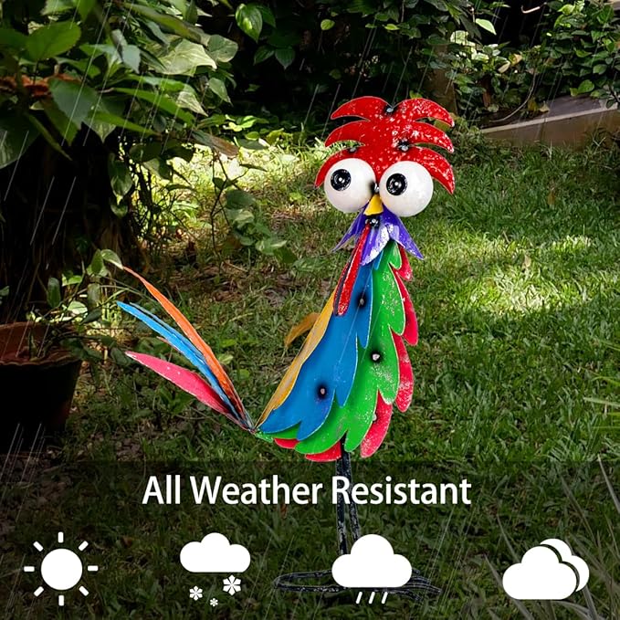 Natelf Outdoor Wacky Metal Rooster Yard Statue Decoration Roosters Decor Garden Statues Chicken Figurine Outside Decorations for Courtyard-VerdiqueGarden
