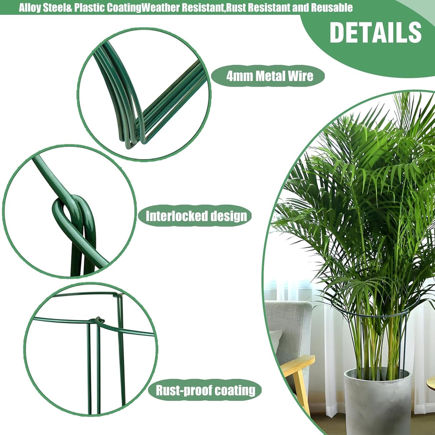 12 Pack Tall Snake Plant Support Stakes, 10" W x 24" H Half Round Peony Cages and Supports for Indoor and Outdoor Plants, Plant Cage Ring Support for Flower,Hydrangea, Peony, Tomato, Rose Bush-VerdiqueGarden
