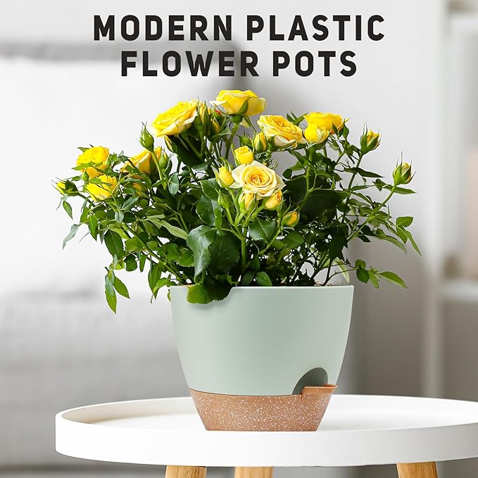 12 inch Large Self Watering Plant Pots, Flower Pots Planters with Multi Mesh Drainage Holes for Indoor Outdoor Garden Plants and Flowers-VerdiqueGarden