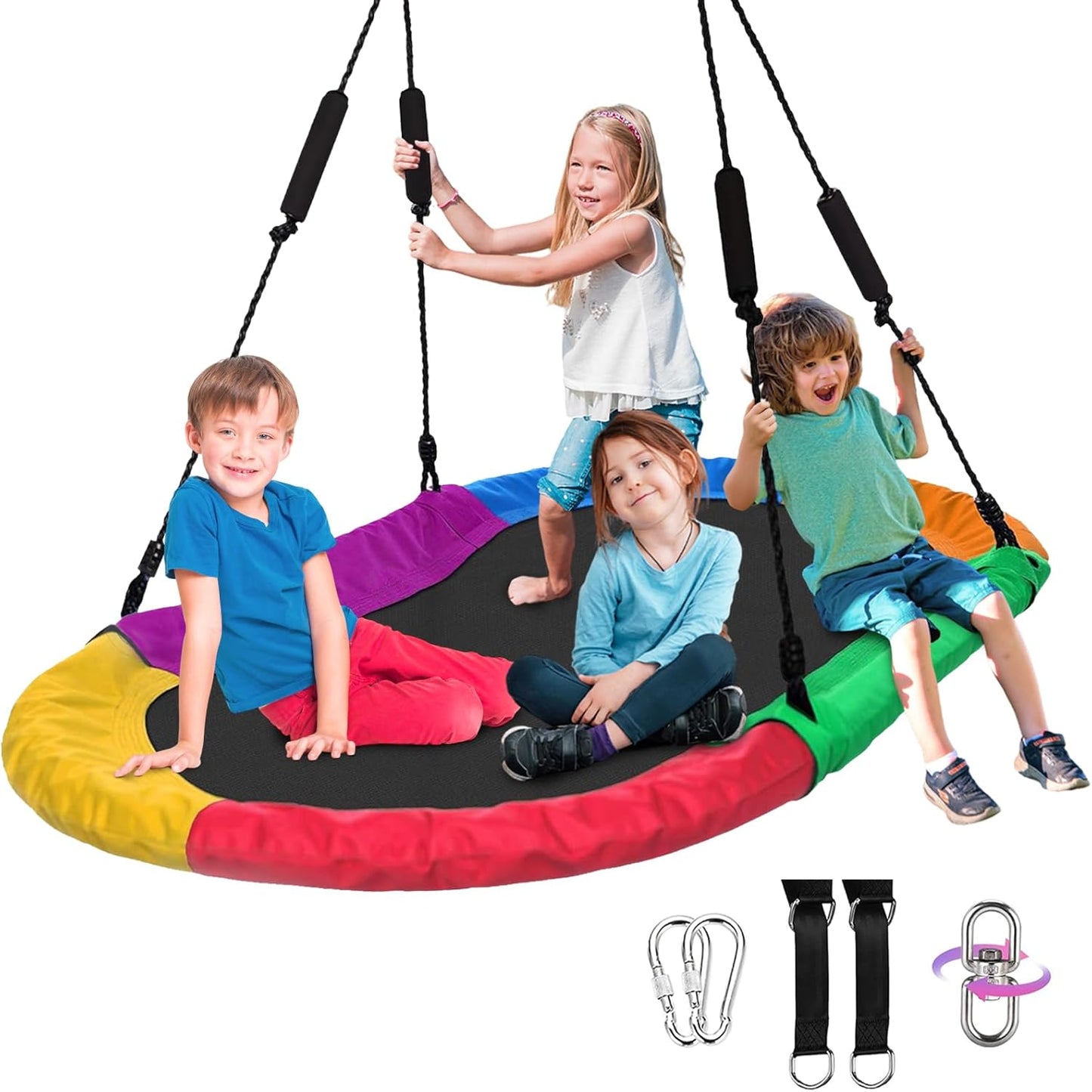 Tree Swing – 60 Inch Oval Saucer Swing for Kids and Adults Outdoor – Backyard Tree Swings with 700Lb Weight Capacity, 900D Oxford Waterproof Fabric Hanging Straps (Multicolor)-VerdiqueGarden