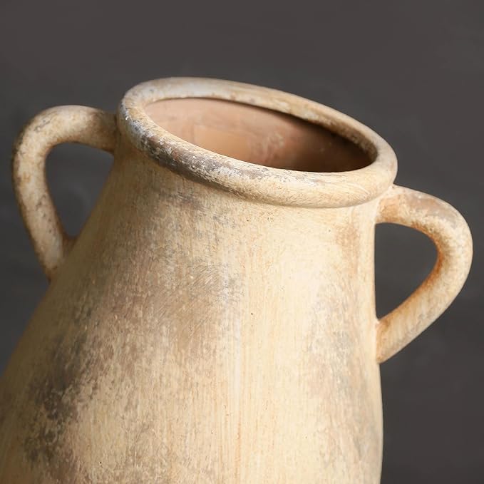 Large Ceramic Vase,11.3 inch Tall Farmhouse Flower Vase with 2 Handles,Terracotta Decorative Flower Vase for Home Decor, Living Room Entryway Table Centerpiece Decor-VerdiqueGarden