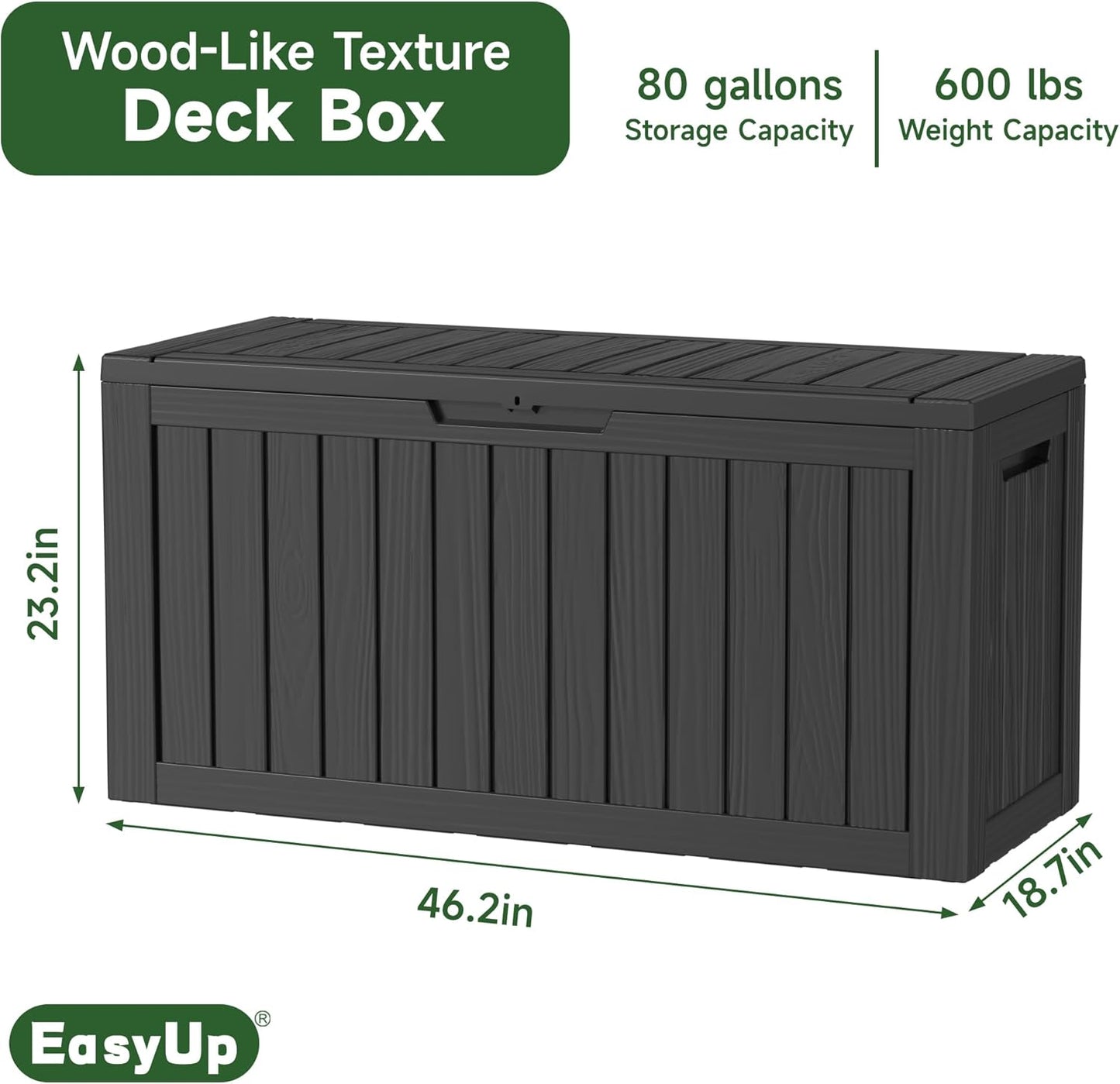 80 Gallon Outdoor Storage Box Waterproof, UV Resistant Resin Deck Box with Hydraulic Rod, Reinforced Stability for Patio, Garden, Striped Black-VerdiqueGarden