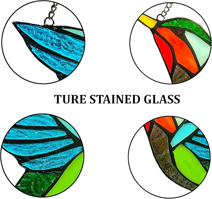Hummingbird Stained Glass Window Hangings, Birds Stained Glass Decorations,Bird Suncatcher for Window Decor Hummingbird Gifts for Mom,Bird Lovers-VerdiqueGarden