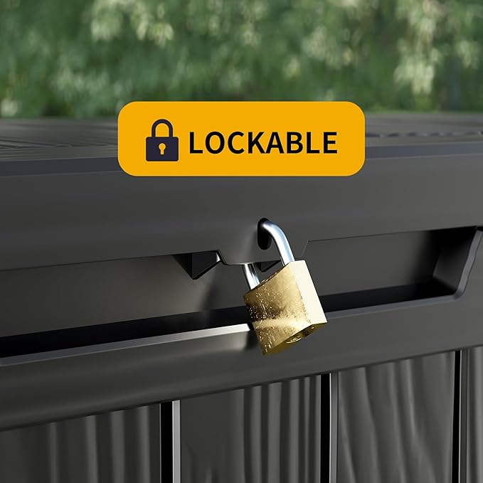 320 Gallon Outdoor Storage Box Waterproof Lockable Resin Deck Box Large, Patio Storage Bin for Pool Accessories Cushion Furniture, Garden Tools, UV-Resistant Outside Delivery Black-VerdiqueGarden