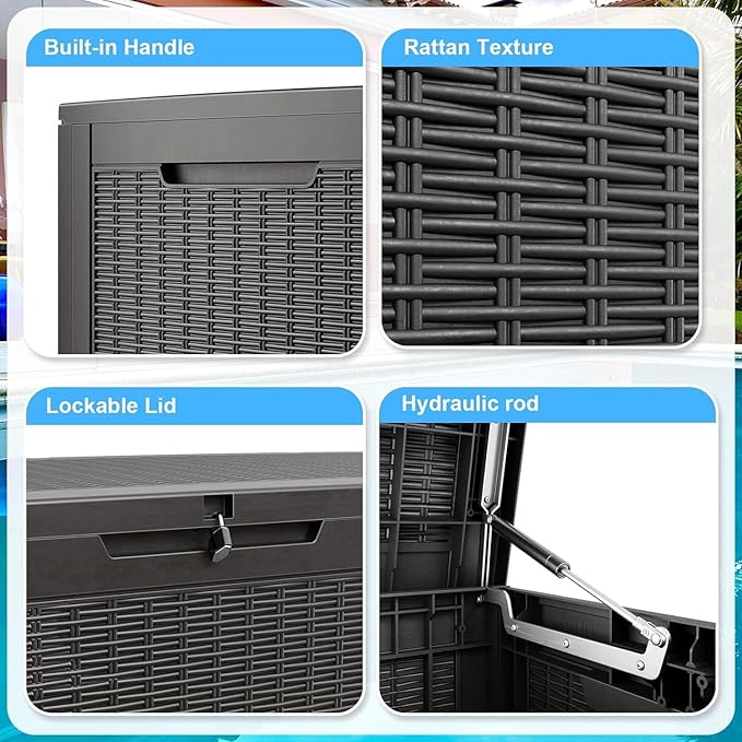 102 Gallon Outdoor Storage Box Waterproof, UV Resistant Resin Deck Box with Hydraulic Rod, Lockable Design and Enhanced Durability for Patio, Garden, and Poolside Use-VerdiqueGarden