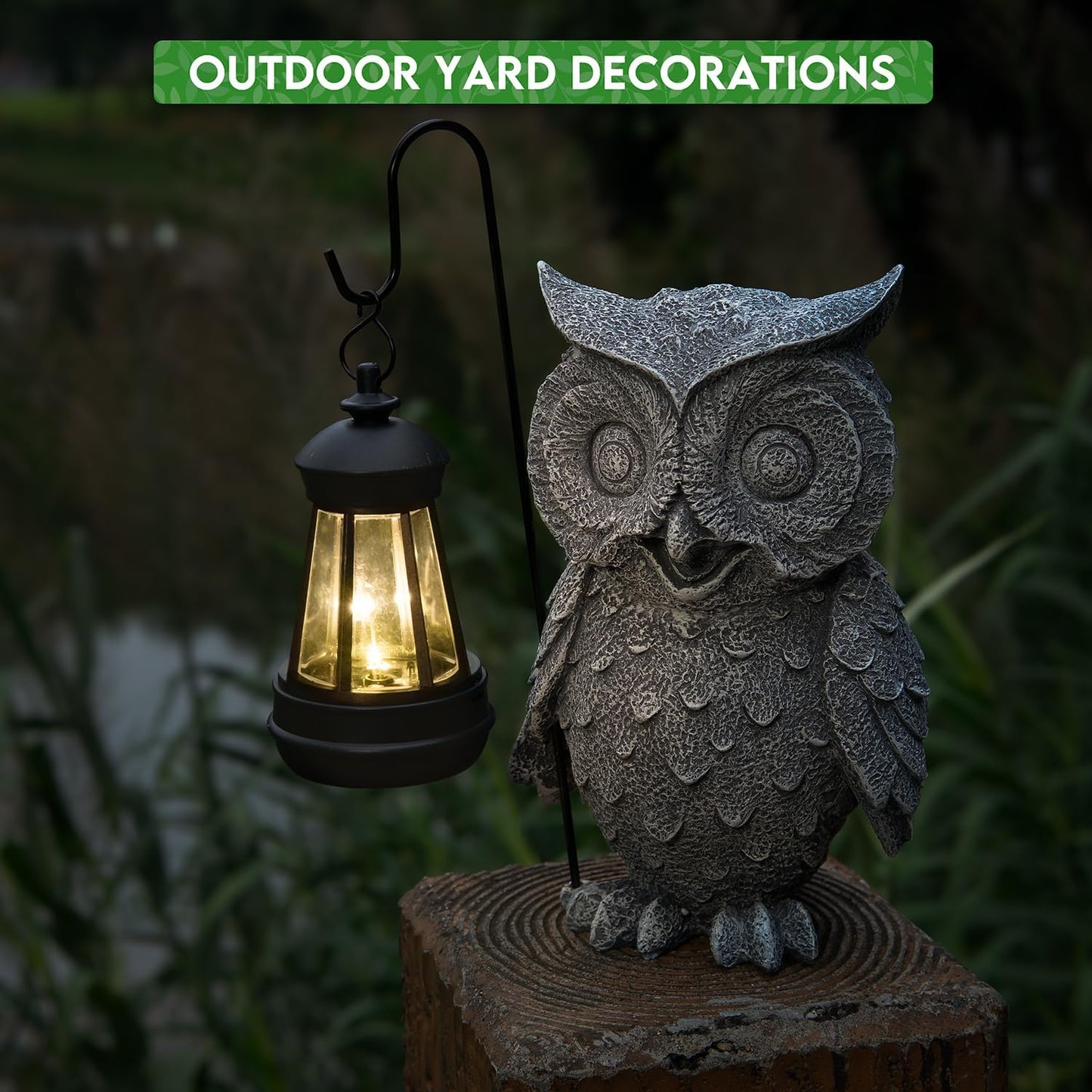 Owl Solar Garden Outdoor Statues, Resin Owl Figurine Decorations with Solar Lights Lantern for Patio, Balcony, Home, Yard Art, Lawn Ornaments, Porch, Garden Gifts for Grandma Mom Women-VerdiqueGarden