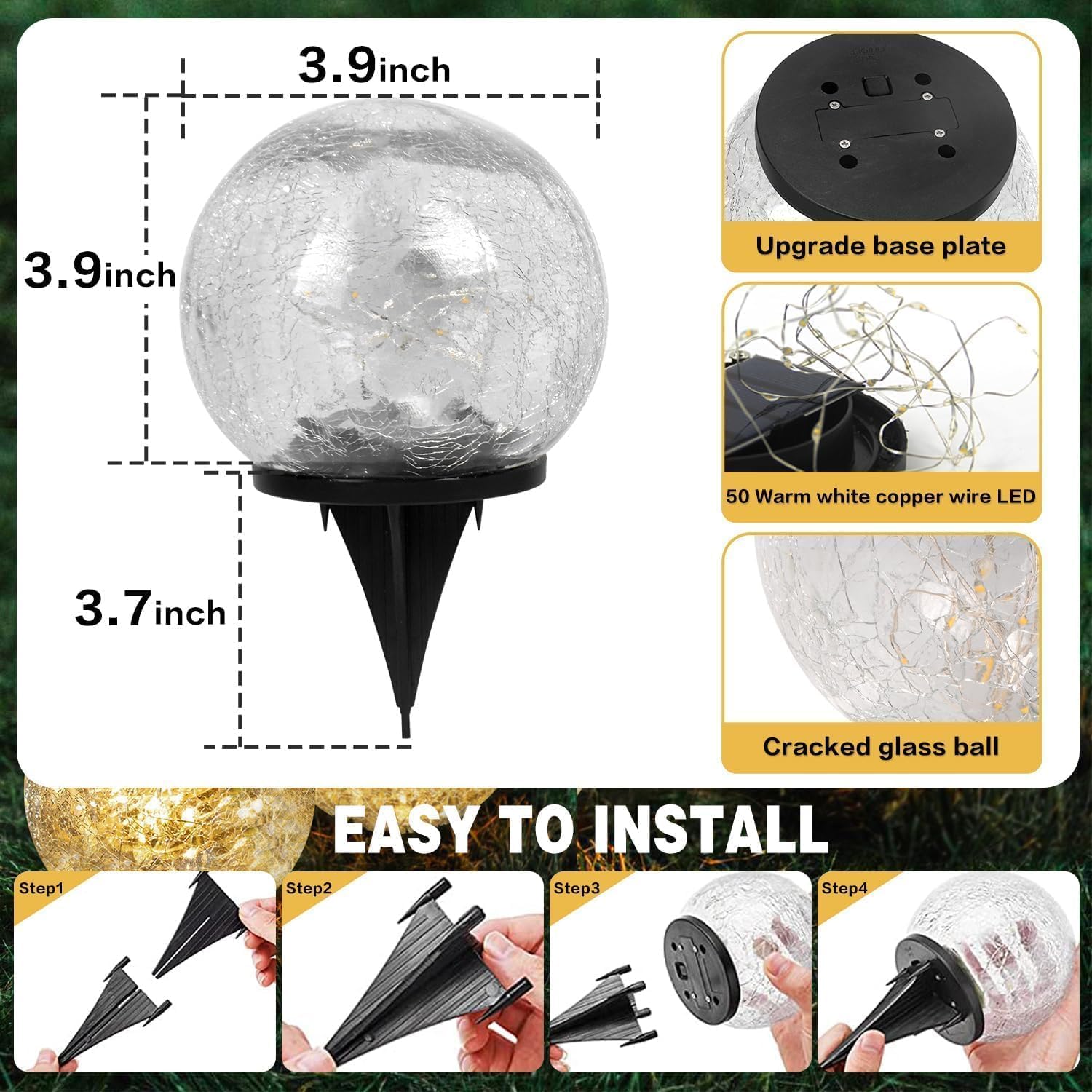 Solar Garden Lights Outdoor Waterproof, 6 Pack Cracked Glass Ball Light, Ground Landscape Garden Decor, Solar Globe Decorative for Pathway/Patio/Lawn/Yard (Multicolor, 3.9")-VerdiqueGarden