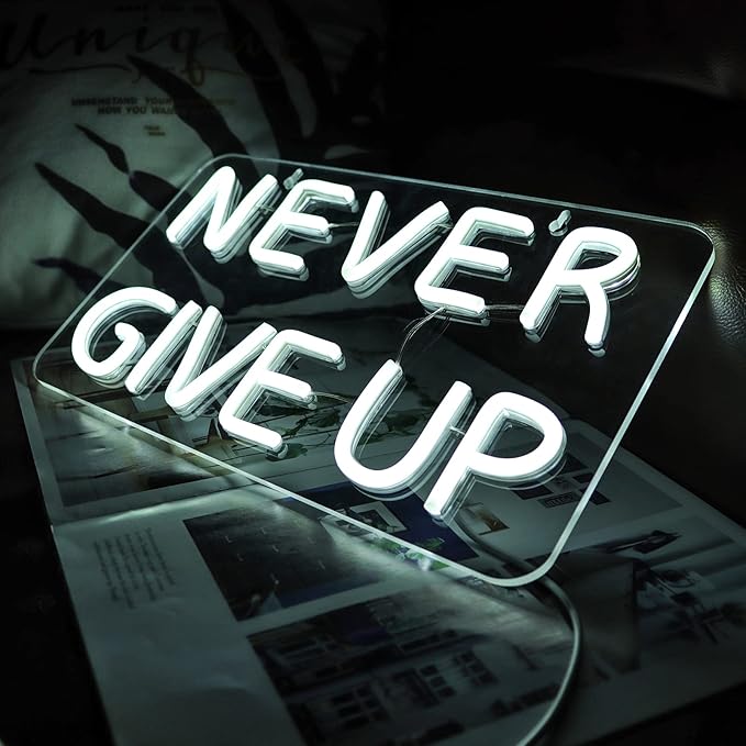 Never Give Up Neon Sign for Wall Decor,Inspire Slogan for Study Room Decoration,Wall Art Lighting As Gifts for Kids or Friends.-VerdiqueGarden