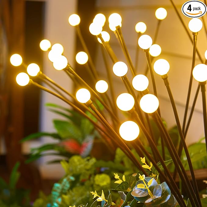 Brightown Solar Garden Lights - 4 Pack 12 LED Firefly Lights, Sway by Wind, Waterproof, Warm White-VerdiqueGarden