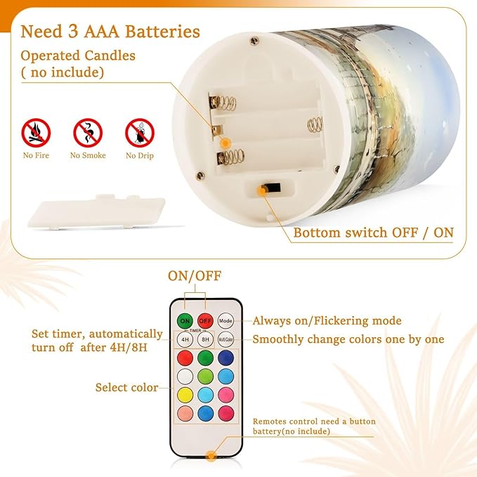 Flickering Flameless Candles, Eiffel Tower Lake LED Candles with Remote Timer, Set of 2 Battery Operated Candle for Valentine Wedding Birthday-VerdiqueGarden