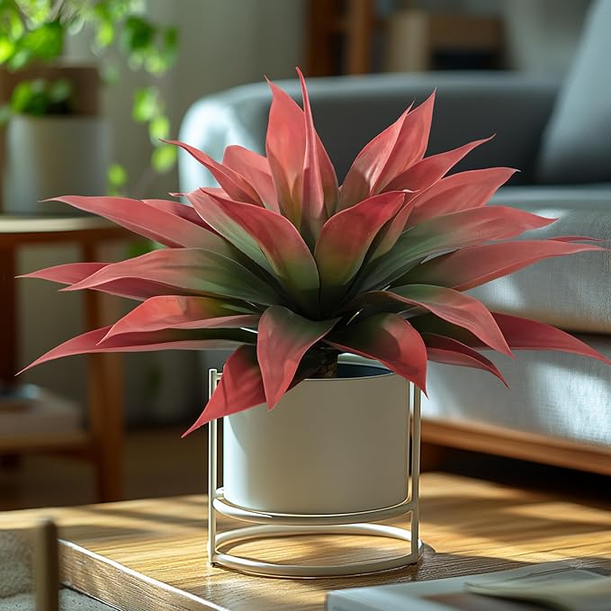 Artificial Agave Plants,Large UV Resistant Fake Agave Planters for Indoor and Outdoor Decorating Artificial Plants for Outdoors Fake Plants 2Pack, 28" Red-VerdiqueGarden