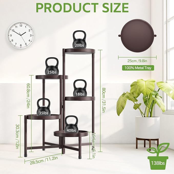 iDavosic.ly 5 Tier Large Plant Stand Indoor, 10 Inch Wide Tall Corner Metal Plant Stands Outdoor for Multiple Plants, Folding Tiered Flower Display Holder Rack Shelf, Violet Bronze-VerdiqueGarden