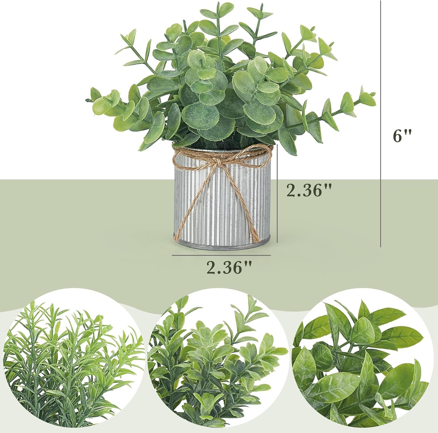 Mkono 4 Packs Small Fake Plants in Farmhouse Galvanized Pots Table Centerpiece Mini Potted Artificial Plants Faux Eucalyptus for Shelf Office Rustic Home Decor-VerdiqueGarden