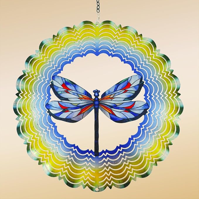 Dragonfly Metal Wind Spinners - Hanging Dragonfly Wind Spinner for Outdoor & Indoor Decorations, Dragonfly Gifts for Women Mom Grandma Wife, 12 inch 3D Wind Spinner for Ornament Gifts-VerdiqueGarden